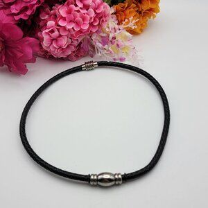 Bolt Nut Charm Black Leather Cord Choker Necklace 20" Braided Stainless Steel